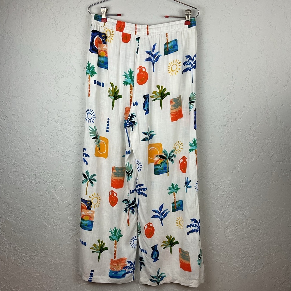 NWT  Anthropologie Label Of Love Tropical Print Wide Leg Linen Blend Pant Sz Lg - Picture 7 of 10